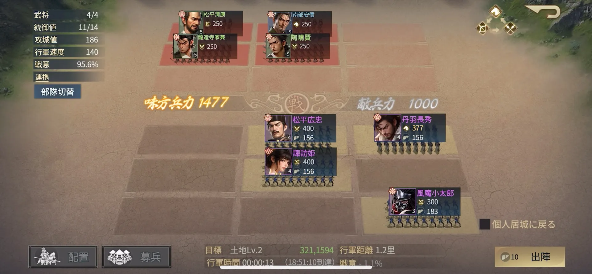 武将の陣形配置が勝敗を決める！